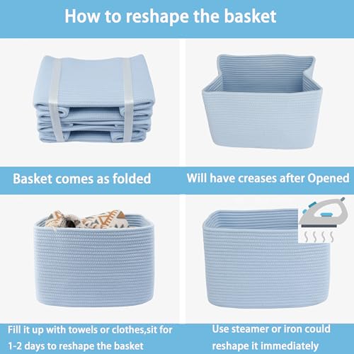 Woven Cotton Rope Storage Baskets 15x10x9.3" 3 Pack Light Blue