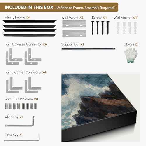 24"x46" Extra Large Framed Wall Art Rocky Seashore with Crashing Waves and Moody Sky for Home Living Room Bedroom Decor