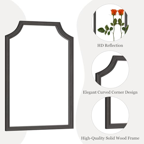 Scalloped Wood Mirror for Small Bathroom Vanity 20x30 Inch Rectangle Wall Mirror Decor for Hallway Bedroom Living Room Home
