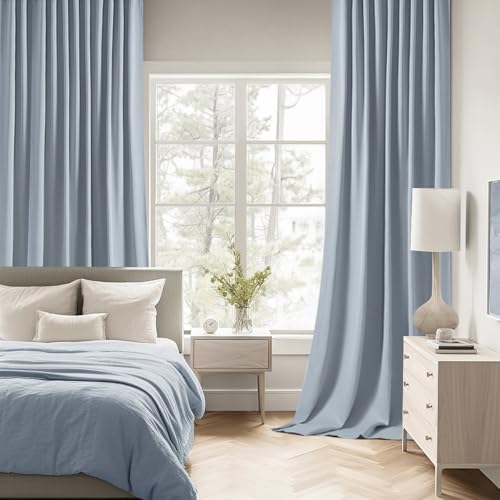 Light Blue Back Tab Blackout Curtains 52x102 Inch Long 2 Panels Set (2 Count)