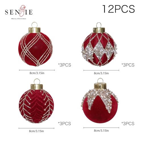 3.15IN Velvet Christmas Ornaments with Glitter (12 Count)