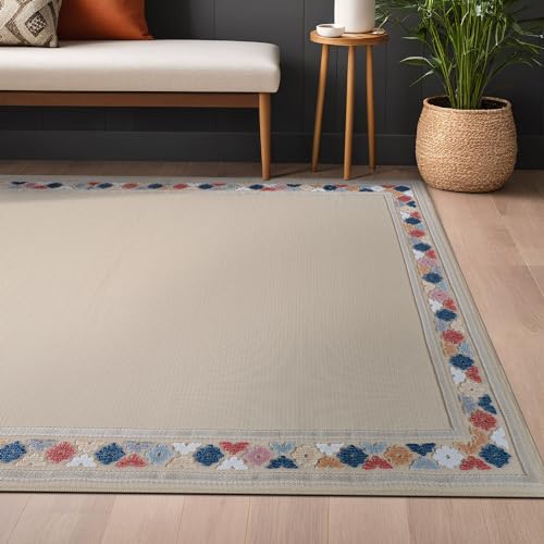 Outdoor Rug 4x6 Modern Bordered Area Rugs for Indoor and Outdoor Patio Easy to Clean Non Shedding Living Room Porch Garden Washable Outside Carpet