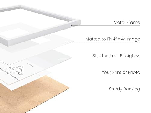 8x8 White Metal Picture Frames Matted to 4x4