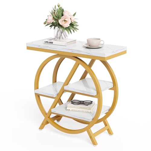 End Table, 4-Tier Narrow Faux Marble Side Table
