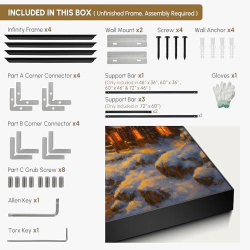 36"x46" Extra Large Framed Wall Art Cozy Cabin in Snowy Mountain Landscape at Sunset for Home Living Room Bedroom Decor