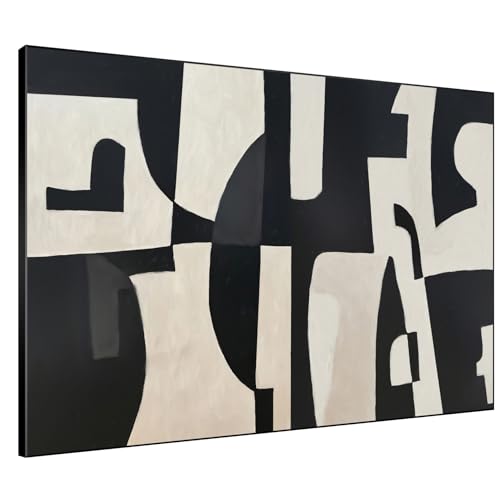 60"x72" Extra Large Framed Wall Art Black and White Abstract Geometric Design