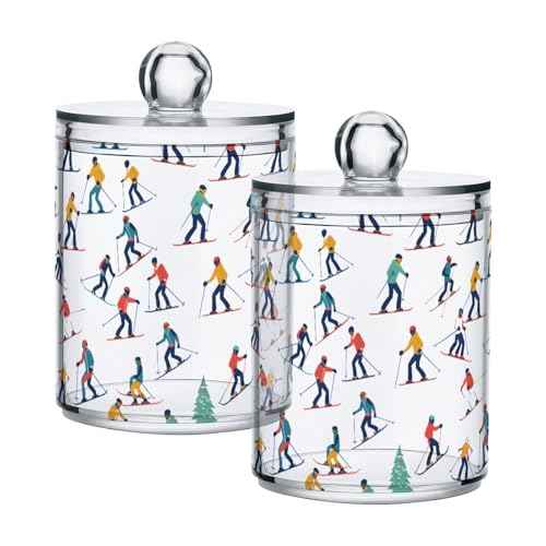 2 Pack Qtip Holder Organizer Dispenser Winter Sports Skiers Bathroom Storage Canister Cotton Ball Holder Container for Cotton Pads (2 Count)