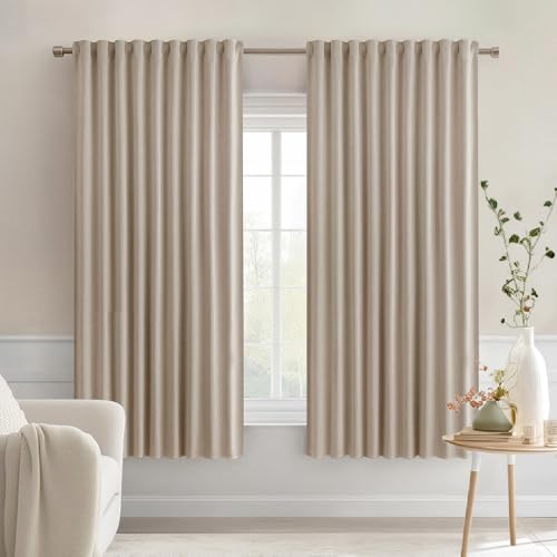 Taupe Back Tab Blackout Curtains 52x63 Inches Long 2 Panels Set (2 Count)