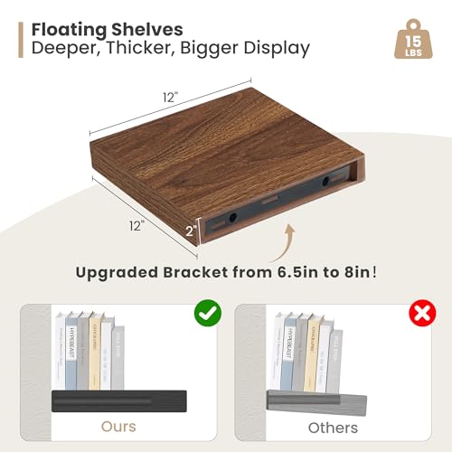 12 x 12 Deep Floating Shelves Wall Mounted Set of 2 Walnut (2 Count)