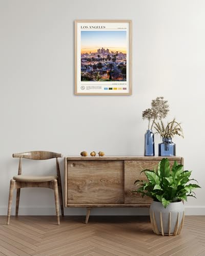 Natural OAK Wood Los Angeles Cityscape Framed Wall Art