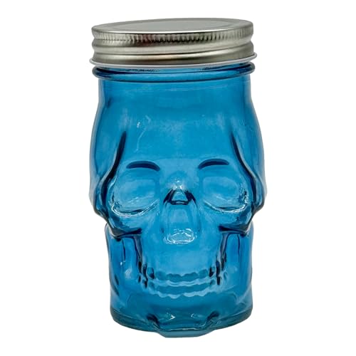 Blue Skull Mason Jar Glass Cup with Lid and Straw