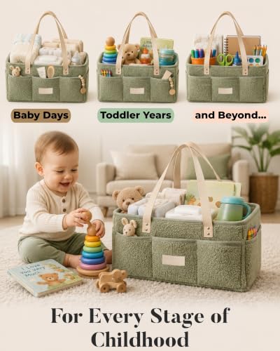Baby Diaper Caddy Organizer with Portable Changing Mat