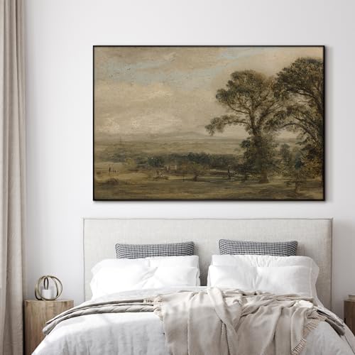 46"x72" Extra Large Framed Wall Art Vintage Landscape with Trees and Distant Horizon for Home Living Room Bedroom Decor