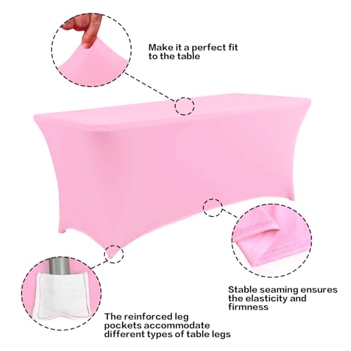 2 Pack 6FT Table Cloth for Rectangular Spandex Pink Table Cover (2 Count)