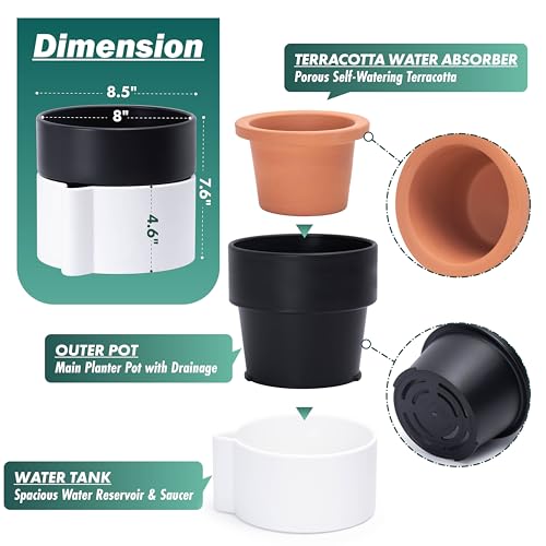 8 Inch Self Watering Planter Pot with Terracotta Insert