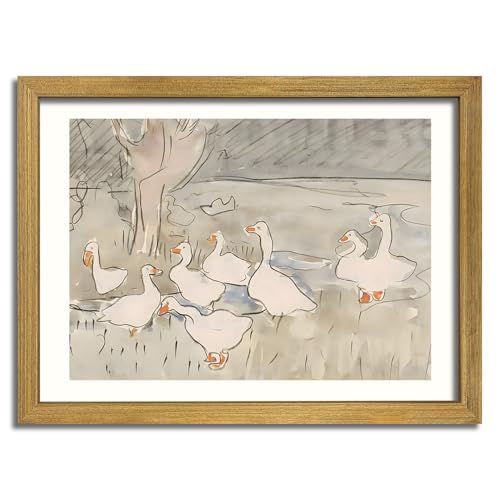 Vintage Framed Goose Wall Art Watercolor Print