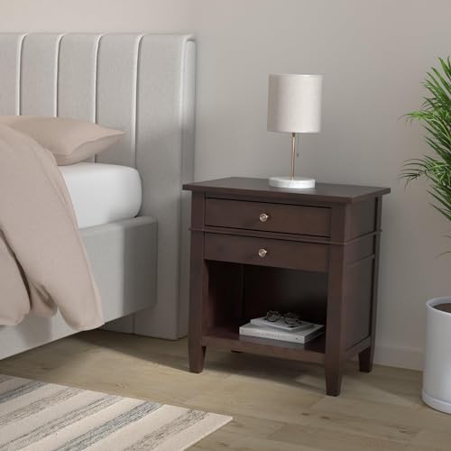 Carlton 24" Wide Solid Wood Bedside Table in Brunette Brown