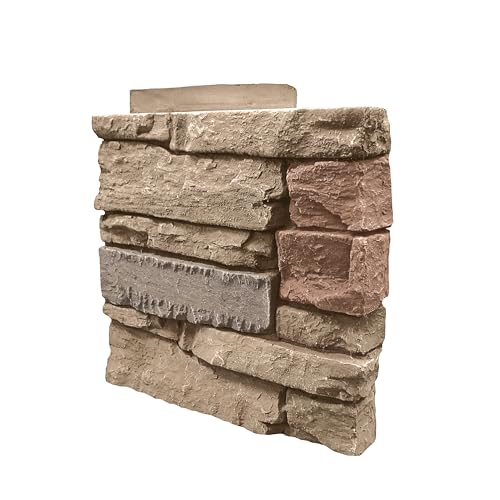 Faux Stacked Stone Right Corner Panel 12.5" x 11.25" in Desert Sunrise Color for Do It Yourself Friendly Home Improvement Projects