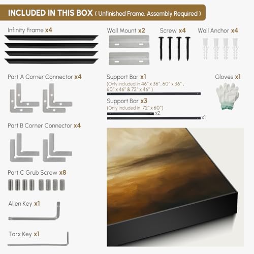 36"x46" Extra Large Framed Wall Art Golden Horizon Dramatic Abstract Landscape Illustration for Home Living Room Bedroom Decor