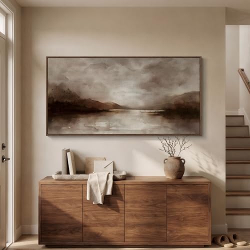 Large Framed Rustic Brown Abstract Landscape Wall Art