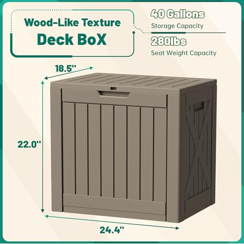 40 Gallon Deck Box Lockable Outdoor Storage Box Waterproof for Patio