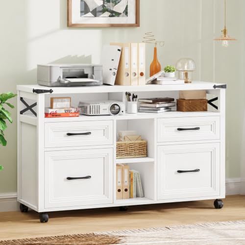 Farmhouse Filing Cabinet with Adjustable Shelf & Wheels