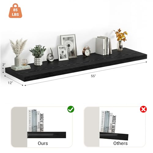 55 x 12 Deep Floating Shelves Wall Mounted Set of 1 Black