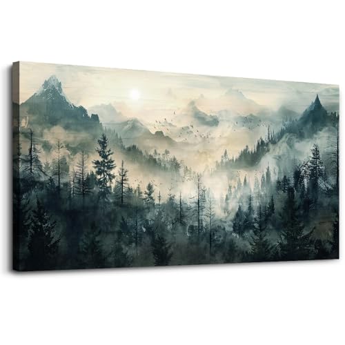 Large Canvas Misty Forest Wall Art Mountain View Home Decor For Living Room Bedroom Office Natural Landscape Wall Decoration Painting Modern Printed Artwork Can Be Hung Directly 30x60 In
