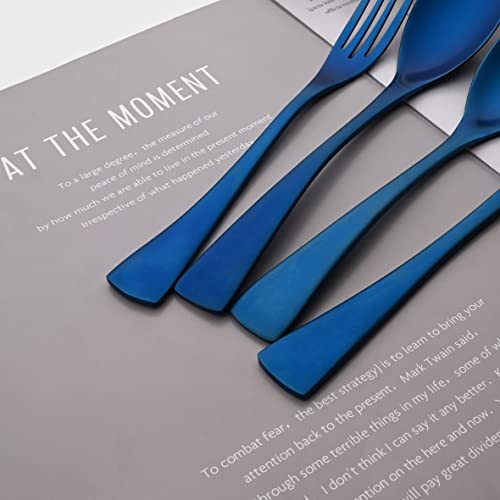 Luxury 18 10 Stainless Steel Matte Blue Flatware Set