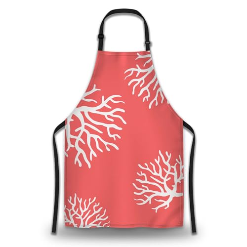 Chef Apron for Women Beach Coral Funny Aprons for Men for Kitchen Cooking Restaurant BBQ Painting Crafting 27”