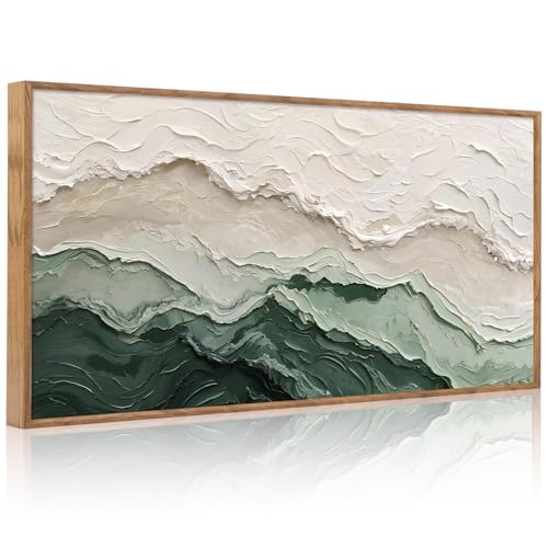 3D Textured Green Abstrcat Ocean Framed Canvas Wall Art 40x20 Inch