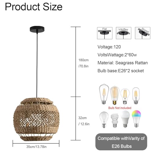 13.8" Woven Rattan Pendant Light (2 Count)