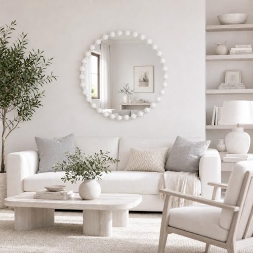 36 inch White Round Mirror