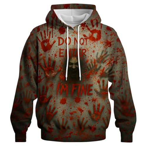Bloody Handprint Hoodie for Men Halloween Horror Sweatshirts