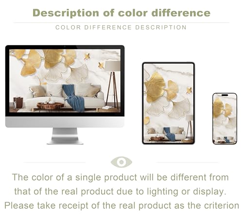 Golden Ginkgo Leaves Wall Mural Fake Marble Wallpaper