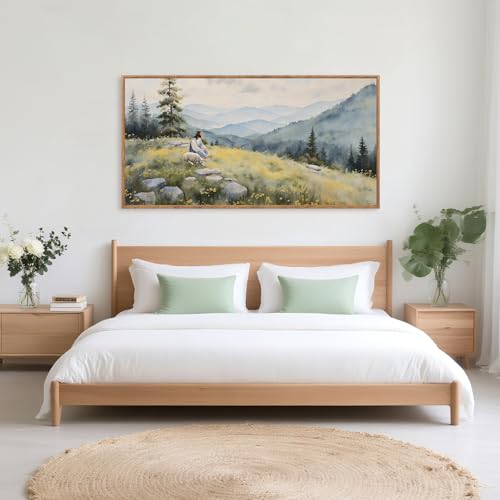 Jesus Lost Sheep Psalm 23 Framed Canvas Wall Art 40x20 Inch