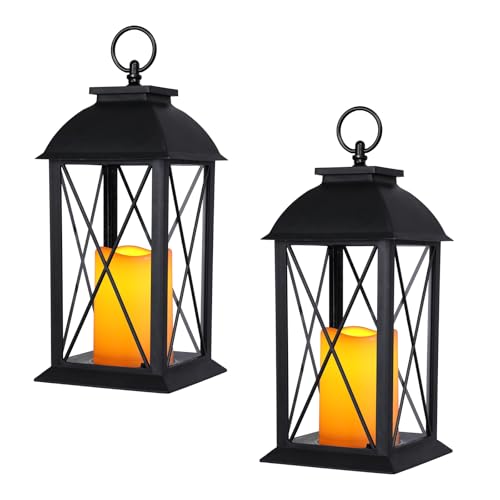 13 Inch Outdoor Decorative Lanterns with LED Candle Timer 2 Pack Cross (2 Count)