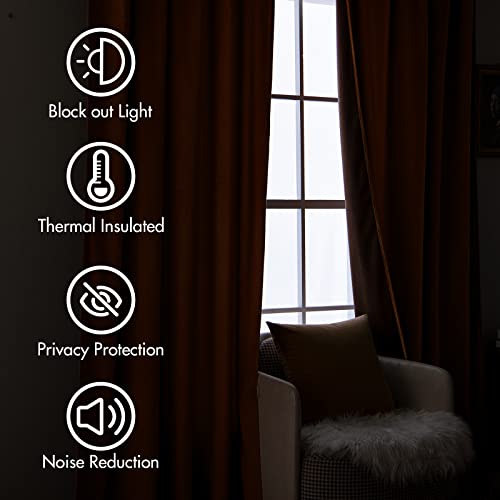 Gold Brown Velvet Pinch Pleat Blackout Curtains W52 X L84 Inches