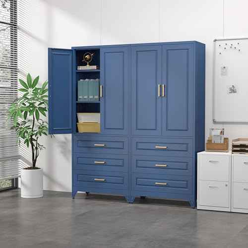 75" Metal Storage Cabinet with Doors and 2 Adjustable Shelves