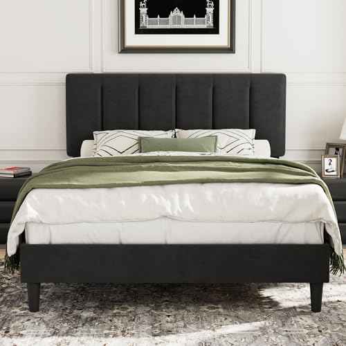 Full Size Bed Frame with Upholstered Headboard