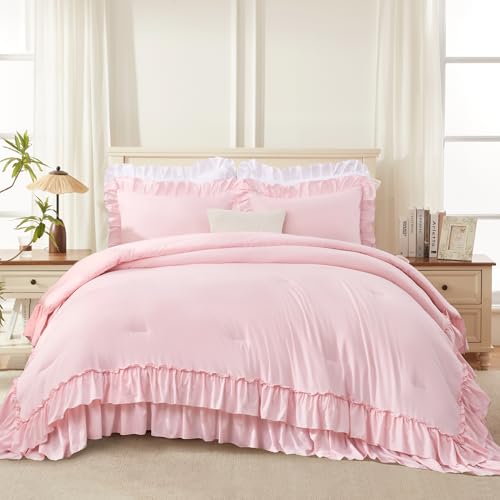Pink Ruffle Comforter Set Queen Size