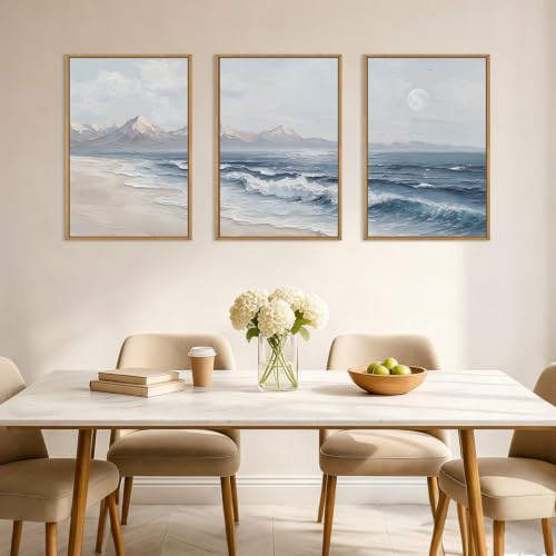 Blue Ocean Wave Framed Canvas Wall Art