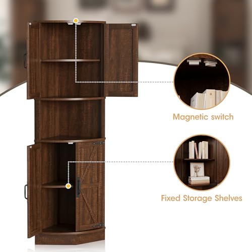 64.8" Tall Farmhouse Corner Cabinet with 4 Doors and 5 Storage Shelves