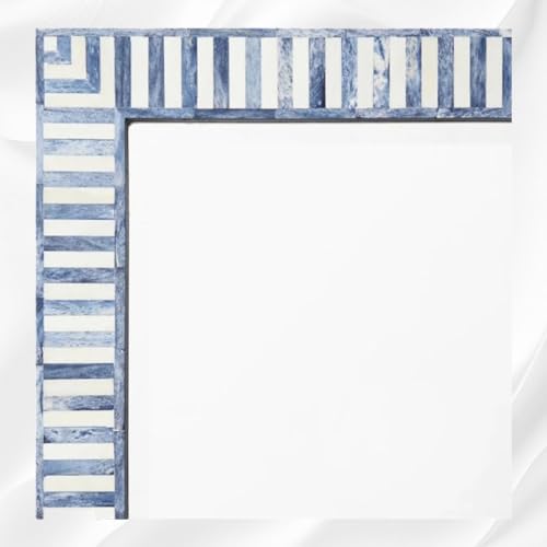Hansa Industries Bone Inlay Wall Mounting Mirror Bar Harbor Blue Striped Waterfall Pattern Decorative Aesthetic Mirror with Wooden Frame for Home Centerpiece Décor Item