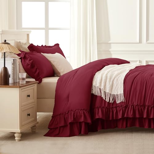 Burgundy Ruffle Super King Comforter Set