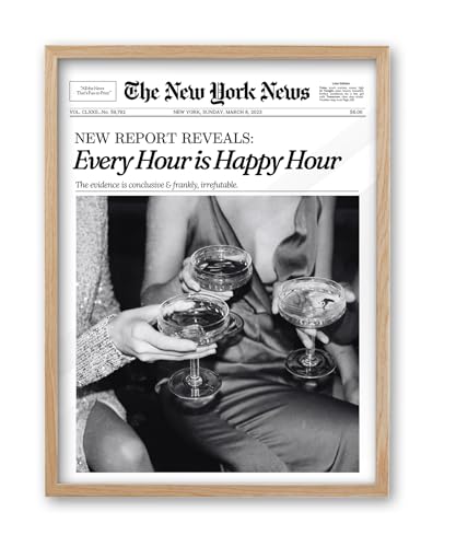 16x20in Every Hour Is Happy Hour Framed Newspaper Wall Art