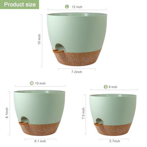 12/10/9 inch Self Watering Pots for Indoor Outdoor Plants, Set of 3 (3 Count)