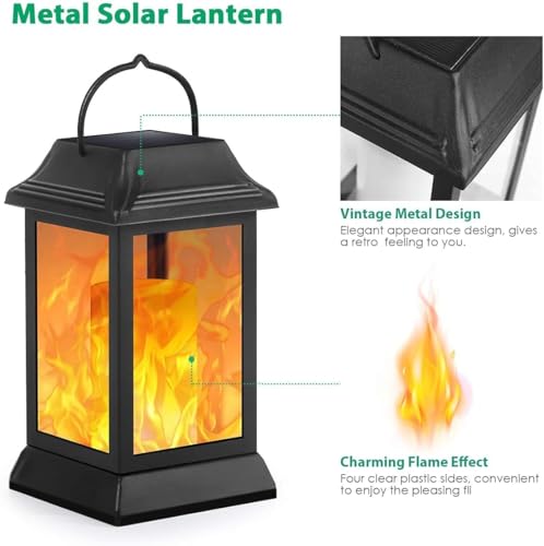Flickering Flame Solar Lights Outdoor Metal Hanging Lantern (2 Count)