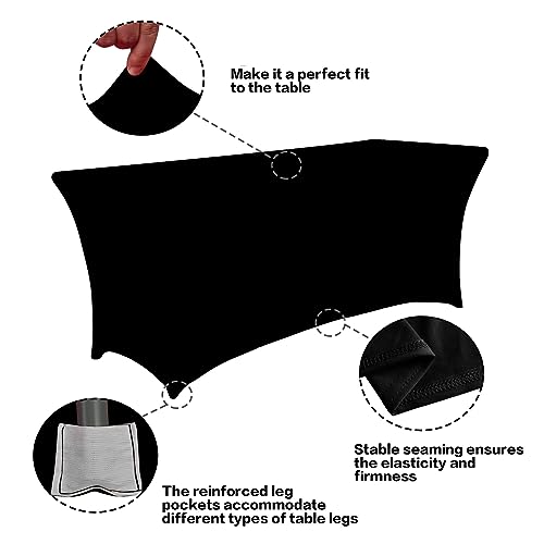 2 Pack 4FT Black Table Cloth for Rectangular Spandex Table Cover (2 Count)