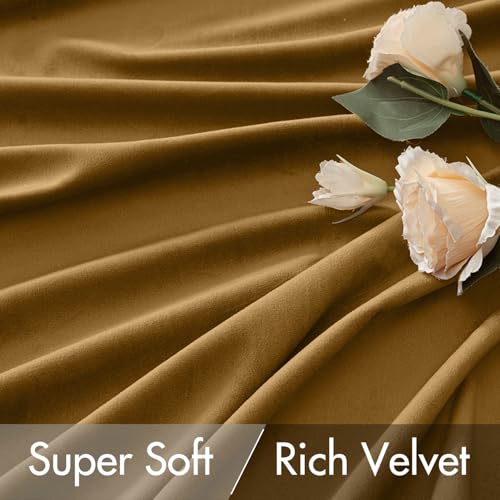 Gold Velvet Pinch Pleat Blackout Curtains W52 X L108 Inches (2 Count)